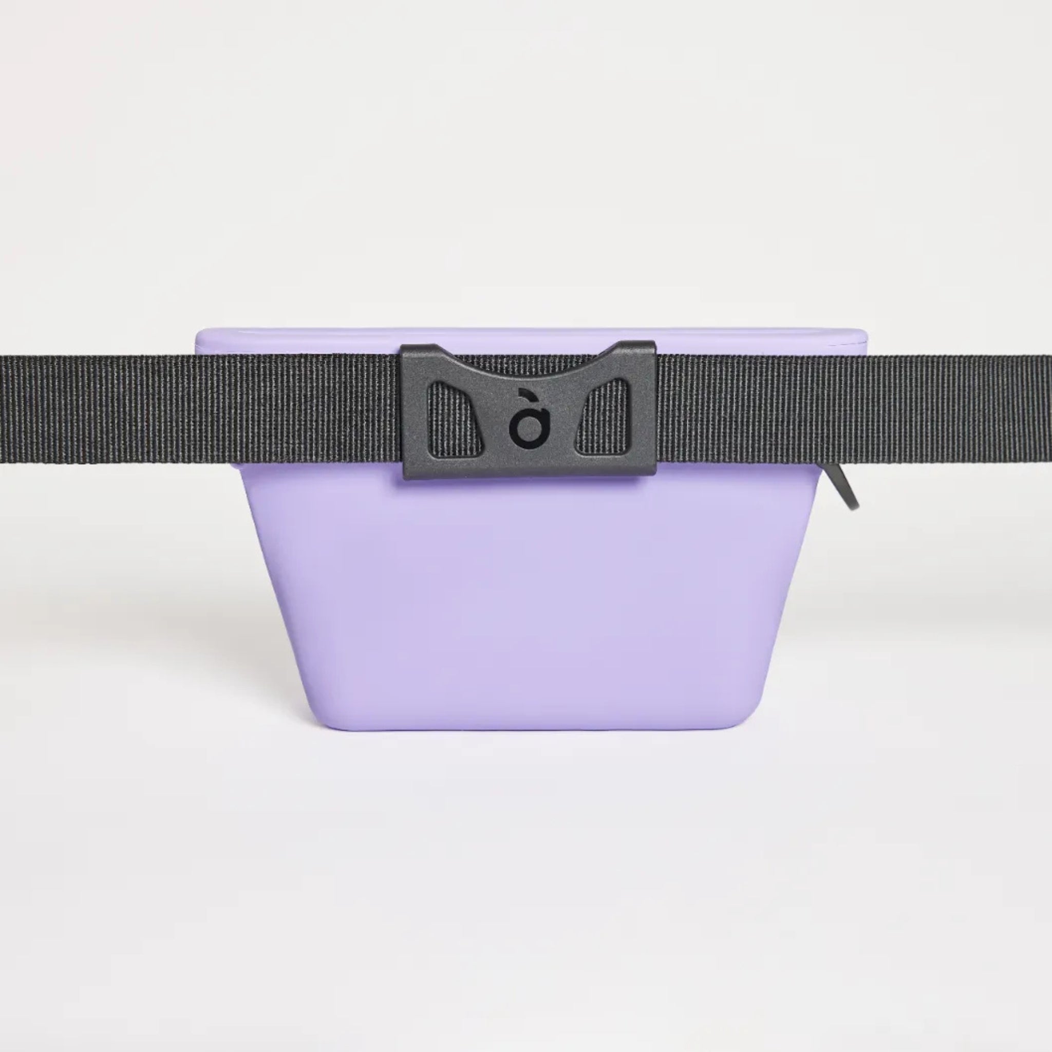 Rear view of the lilac purple Ultimate Treat Pouch The Mini by Voilapets, attached to an adjustable black nylon dog training waist belt.