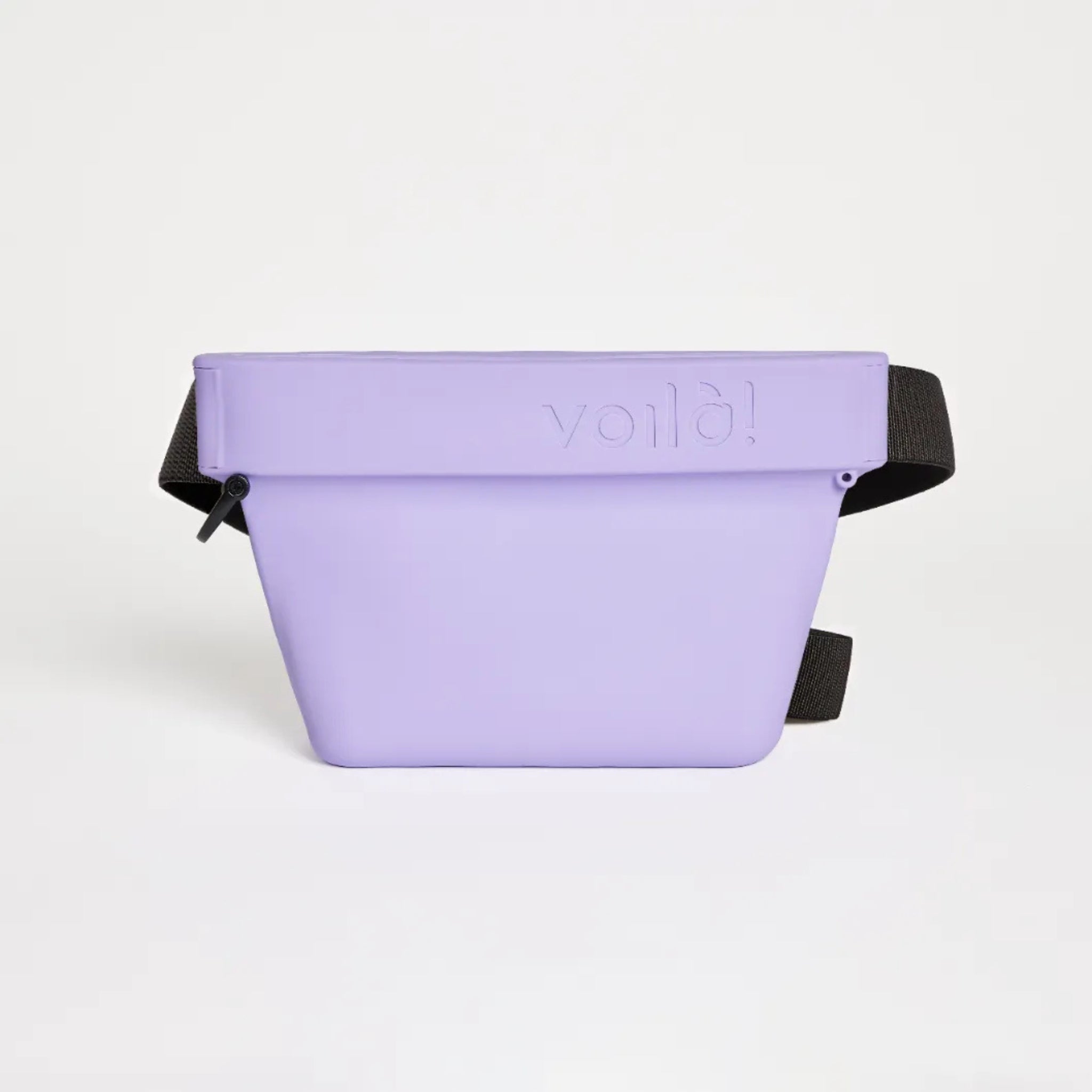 Front view of the lilac purple Voilapets Ultimate Treat Pouch The Mini, showcasing the sleek silicone design with the embossed brand logo on the rim.