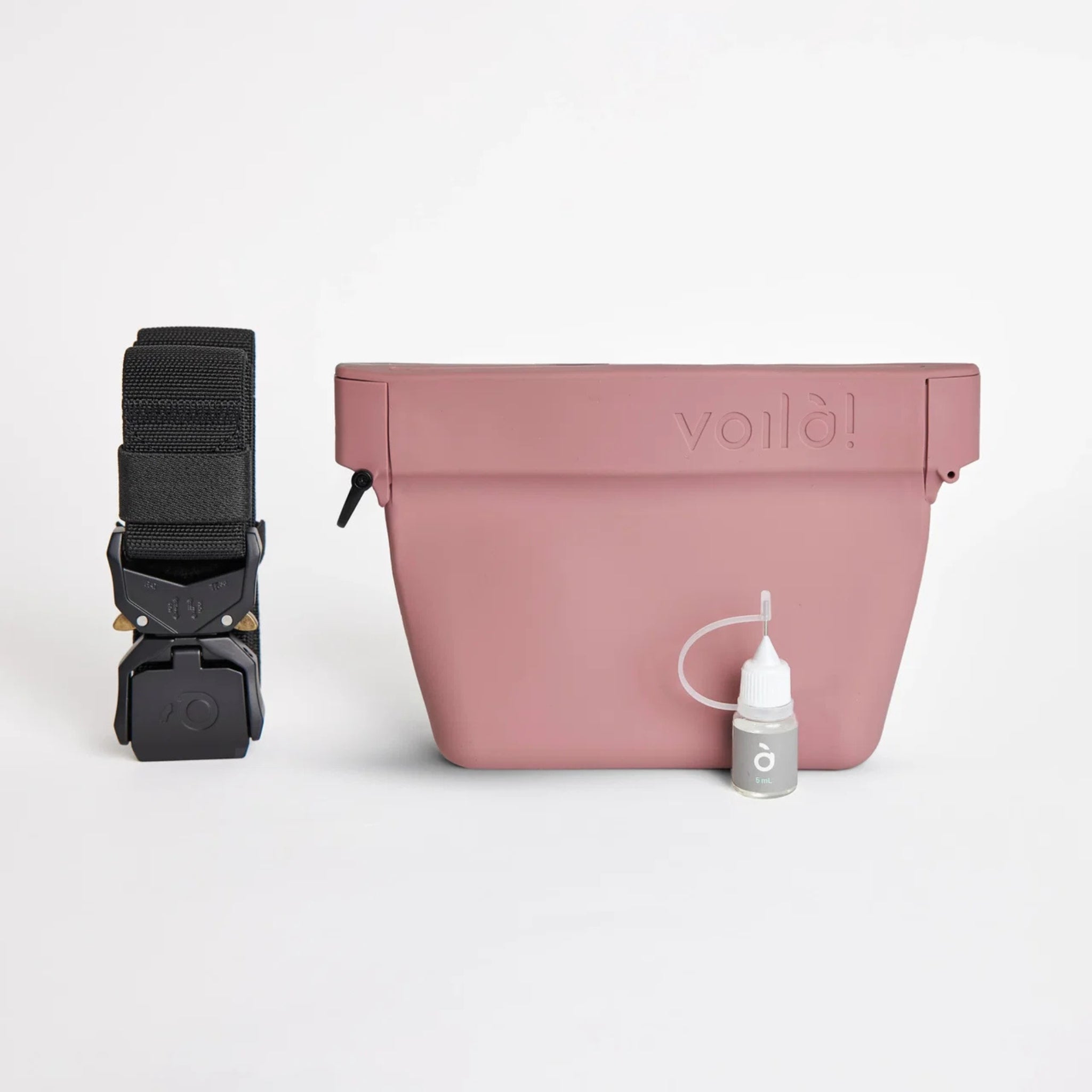 VoilaPets Ultimate Treat Pouch The Standard in Dusty Rose with adjustable belt and oil bottle