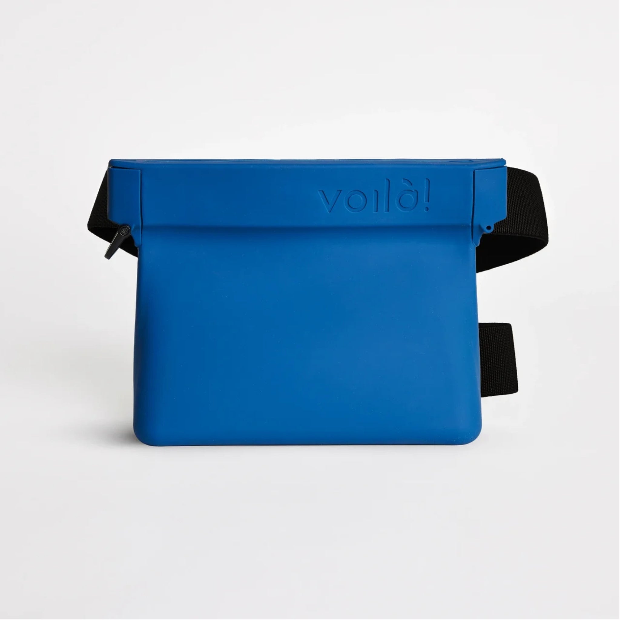 Front view of the Cobalt Ultimate Treat Pouch The Large by Voilà Pets with adjustable black belt