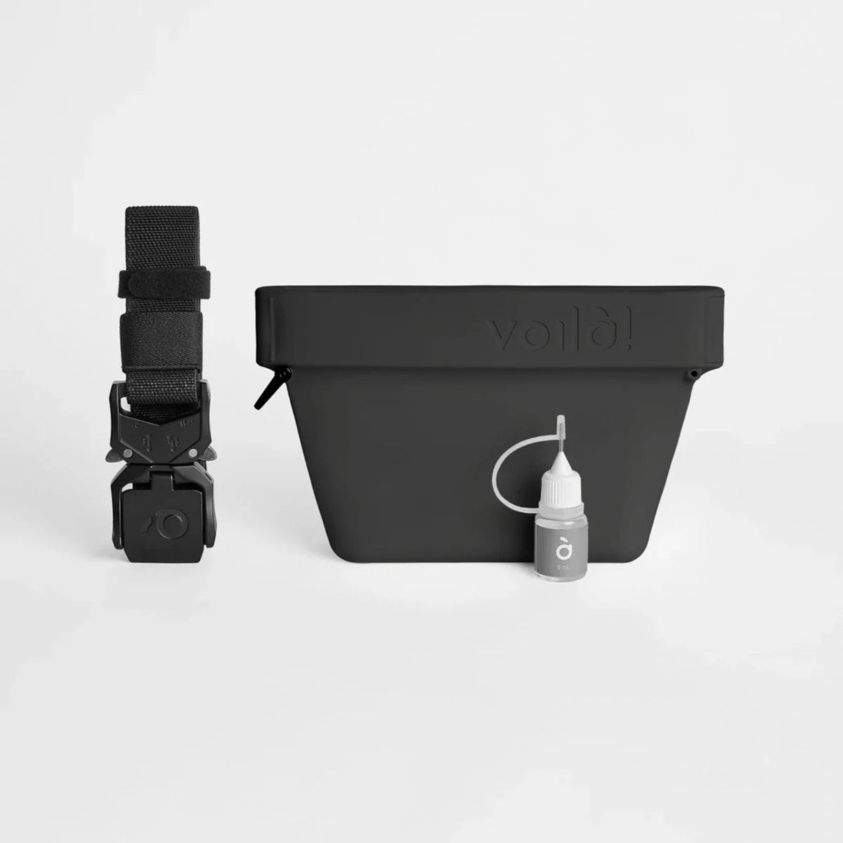 Accessories	Voilà Pets Mini Ultimate dog treat pouch in Charcoal with black Ultimate Belt and lubricant bottle