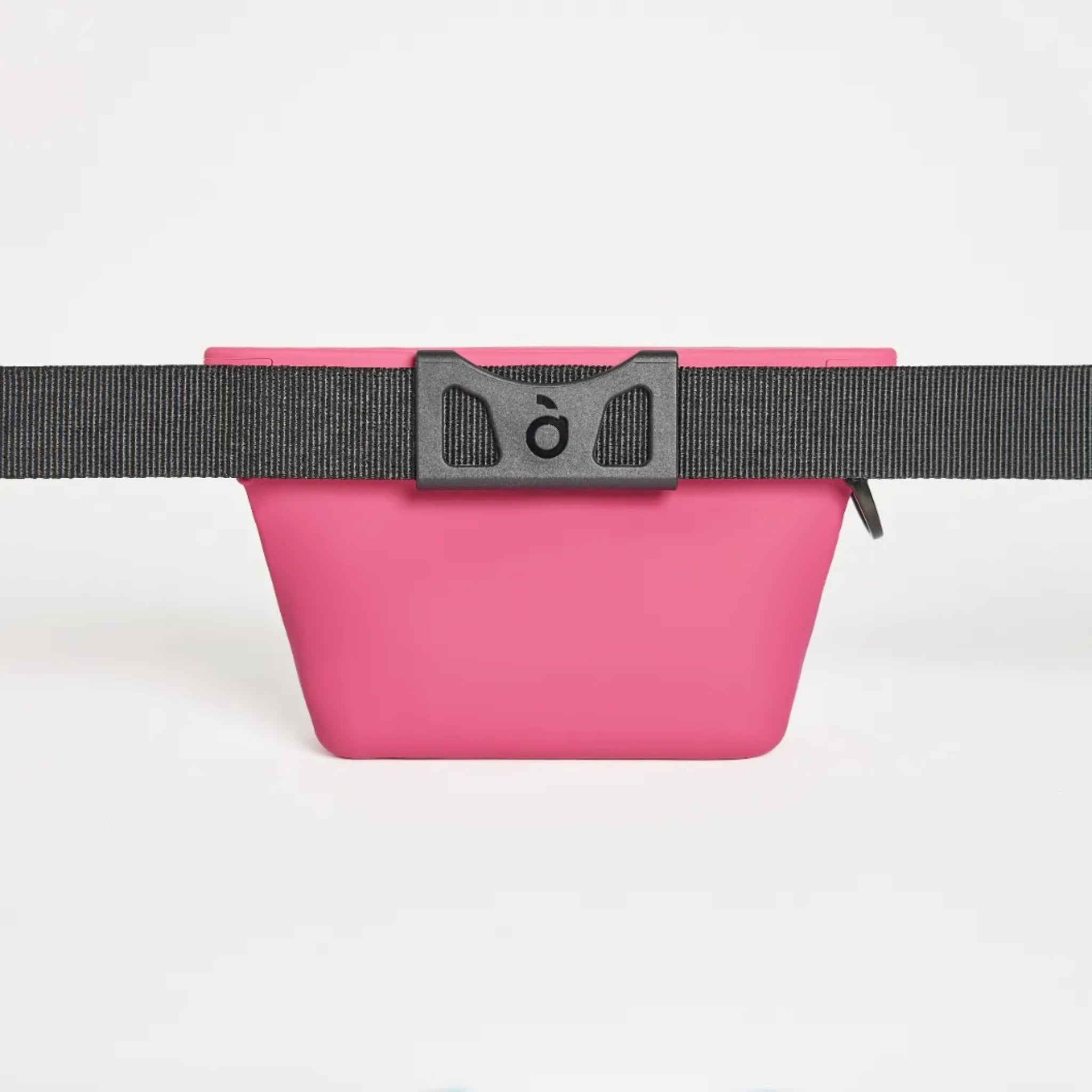 The complete fuchsia pink Voilapets Ultimate Treat Pouch The Mini set, including the silicone training pouch, heavy-duty black tactical belt buckle, and a small maintenance oil bottle.